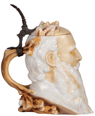 Character stein, .5L, porcelain, marked Musterschutz, by Schierholz, Friedrich Jahn, good repair of a chip on the lid. - 3