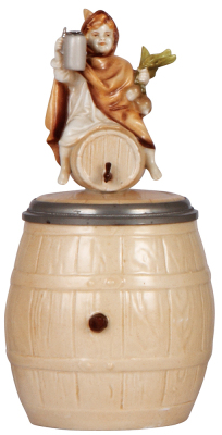 Character stein, .5L, porcelain, marked Musterschutz, by Schierholz, Munich Child on Barrel, mint.