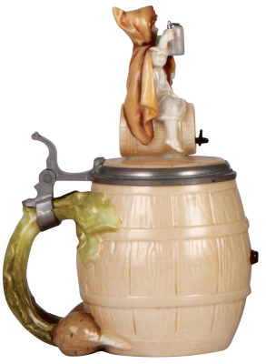 Character stein, .5L, porcelain, marked Musterschutz, by Schierholz, Munich Child on Barrel, mint. - 3