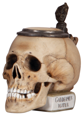 Character stein, .5L, porcelain, by E. Bohne Sšhne, Skull on Book, mint.