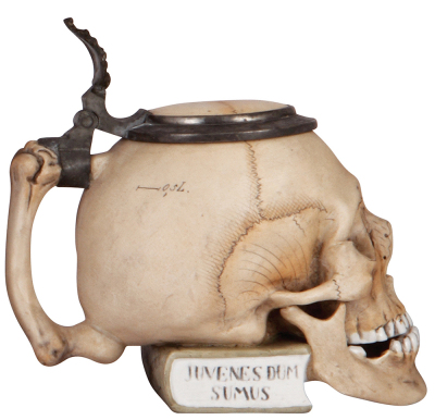 Character stein, .5L, porcelain, by E. Bohne Sšhne, Skull on Book, mint. - 3