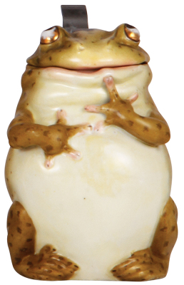 Character stein, .5L, porcelain, marked Musterschutz, by Schierholz, Frog, mint.