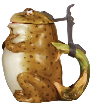 Character stein, .5L, porcelain, marked Musterschutz, by Schierholz, Frog, mint. - 2