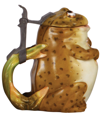 Character stein, .5L, porcelain, marked Musterschutz, by Schierholz, Frog, mint. - 3