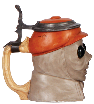 Character stein, .5L, porcelain, by E. Bohne & Söhne, Sulky Driver, glass eyes are scratched, otherwise mint. - 6