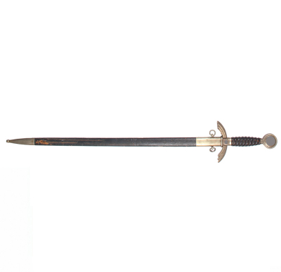 Third Reich sword, 34.25" long, Luftwaffe, marked SMF Solingen, leather has some wear, otherwise good condition. A DETAILED PHOTO IS AVAILABLE, PLEASE EMAIL YOUR REQUEST.