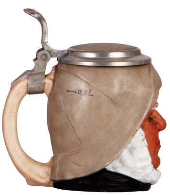 Character stein, .3L, porcelain, by E. Bohne & Söhne, Sea Captain, excellent pewter repair, otherwise mint. - 3