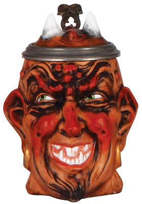 Character stein, .5L, porcelain, by E. Bohne & Söhne, Devil, mint.