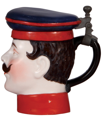 Character stein, .5L, porcelain, Soldier, a little red color wear, otherwise mint. - 2