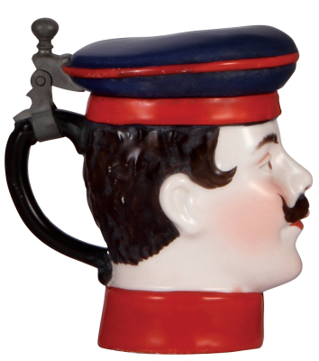 Character stein, .5L, porcelain, Soldier, a little red color wear, otherwise mint. - 3