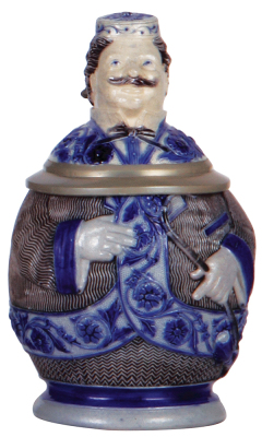 Character stein, .5L, stoneware, marked 805, by Marzi & Remy, Student, blue & purple saltglazes, mint.