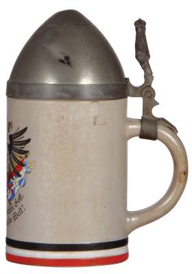 Character stein, .5L, stoneware, marked 5342, Artillery Shell, pewter lid, marked: Pauson München, small dent on lid, body mint. - 2