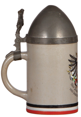 Character stein, .5L, stoneware, marked 5342, Artillery Shell, pewter lid, marked: Pauson München, small dent on lid, body mint. - 3