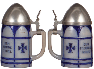 Character stein, .5L, stoneware, marked 2385, Artillery Shell, Zur Erinnerung an 1914, pewter lid, marked: Pauson München, Iron Cross thumblift, mint. - 2