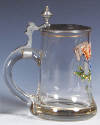 Glass stein, .5L, blown, hand-painted, bicycle, pewter lid, mint. - 3