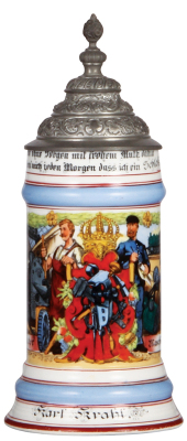 Porcelain stein, .5L, transfer & hand-painted, Occupational Maschinenschlosser [Machinist], rare, pewter lid, mint. From the Etheridge Collection. 