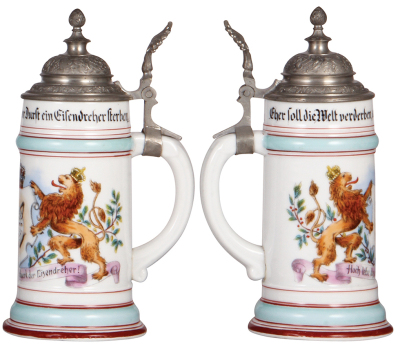 Porcelain stein, .5L, transfer & hand-painted, Occupational Eisendreher [Iron Lathe Operator], rare, pewter lid, lithophane line. From the Etheridge Collection.  - 2