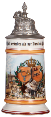 Porcelain stein, .5L, transfer & hand-painted, Occupational Postbote [Post Man], pewter lid, mint. From the Etheridge Collection. 