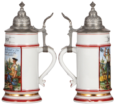 Porcelain stein, .5L, transfer & hand-painted, Kampf für Freiheit und für Recht, niemals sollst du sein ein Knecht! [Fight for freedom and for justice, you shall never be a servant!], 1897 - 1912, From the Etheridge Collection.  - 2