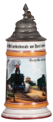 Porcelain stein, .5L, transfer & hand-painted, Occupational Eisenbahn [Railroad Worker], pewter lid, mint. From the Etheridge Collection. 