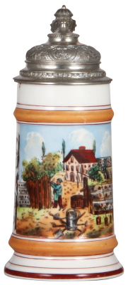 Porcelain stein, .5L, transfer & hand-painted, Occupational Gärtner [Gardner], rare, pewter lid, mint. From the Etheridge Collection & pictured in the Occupational Stein Book.