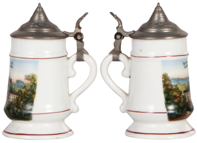 Porcelain stein, 4.9" ht., transfer & hand-painted, Gruss aus Kassel, Schloss Wilhelmshöhe, pewter lid, mint. - 2