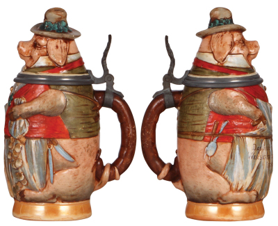 Character stein, .5L, pottery, marked 770, by J.W. Remy, Wealthy Pig, mint.              - 2