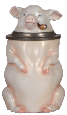 Character stein, .5L, porcelain, marked Musterschutz, by Schierholz, Smoking Pig, mint. 