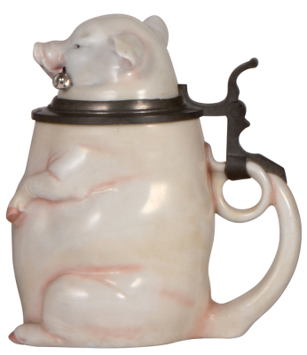 Character stein, .5L, porcelain, marked Musterschutz, by Schierholz, Smoking Pig, mint.  - 2