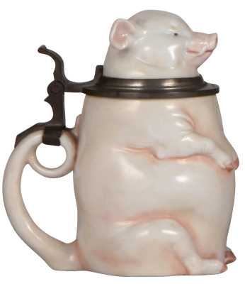 Character stein, .5L, porcelain, marked Musterschutz, by Schierholz, Smoking Pig, mint.  - 3