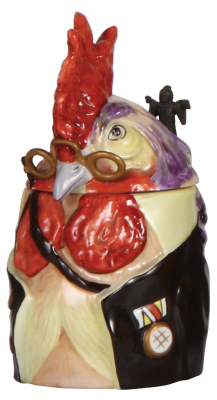 Character stein, .5L, porcelain, by Schierholz, modern version from old mold, Rooster, mint.