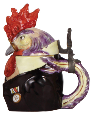 Character stein, .5L, porcelain, by Schierholz, modern version from old mold, Rooster, mint. - 2