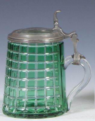 Glass stein, .3L, green on clear overlay, unusual color and design, clear glass inlaid lid, mint.  - 2