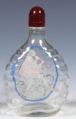 Glass flask, 6.0'' ht., .25L, mold blown, marked Hemmeter München, hand-painted, design by F. Ringer, cap is a replacement, flask is mint. - 2