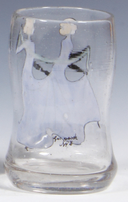 Glass beaker, 5.2" ht., blown, clear, design by Ludwig Hohlwein, women, mint. - 2