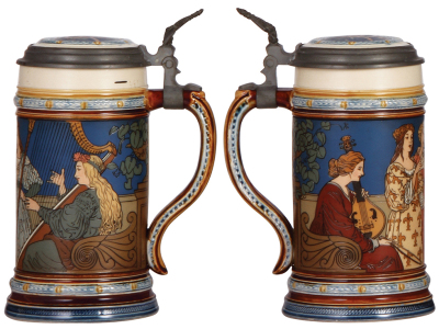 Mettlach stein, .5L, 2581, etched, by F. Quidenus, inlaid lid, mint. - 2