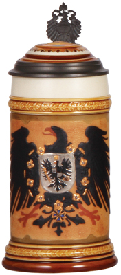 Mettlach stein, .5L, 2204, decorated relief, inlaid lid, mint.