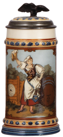 Mettlach stein, .5L, 2235, etched, inlaid lid, mint.