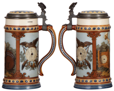 Mettlach stein, .5L, 2235, etched, inlaid lid, mint. - 2