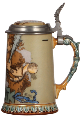 Mettlach stein, .3L, 2100, etched, by H. Schlitt, inlaid lid, mint. - 2