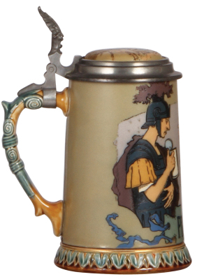 Mettlach stein, .3L, 2100, etched, by H. Schlitt, inlaid lid, mint. - 3