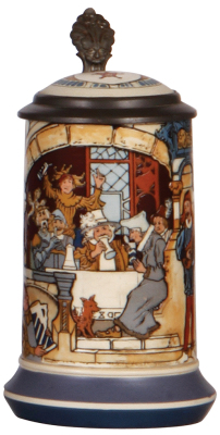 Mettlach stein, .25L, 2778, etched, by H. Schlitt, inlaid lid, light glaze browning inside inlay, otherwise mint.