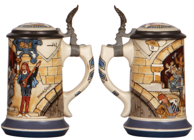 Mettlach stein, .25L, 2778, etched, by H. Schlitt, inlaid lid, light glaze browning inside inlay, otherwise mint. - 2