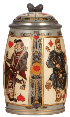 Mettlach stein, .5L, 2093, etched, inlaid lid, mint.