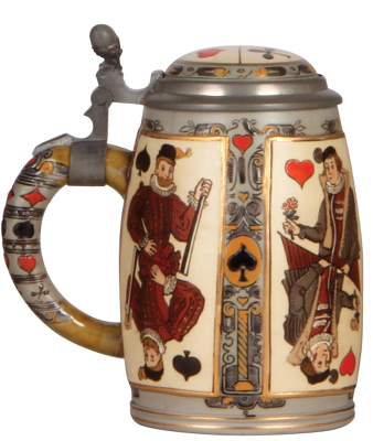 Mettlach stein, .5L, 2093, etched, inlaid lid, mint. - 3