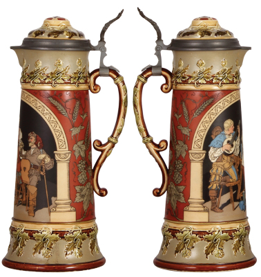 Mettlach stein, 3.0L, 16.8" ht., 2692, inlaid lid, mint. - 2