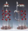 Glass stein, .5L, blown, cranberry prunts, glass inlaid lid, two tiny upper rim flakes. - 4