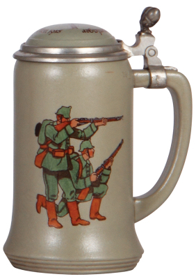 Mettlach stein, .5L, 556 [3080], Bavaria, inlaid lid, Kriegsgefangenenlager, Germersheim, Weihnachten, 1915, mint.