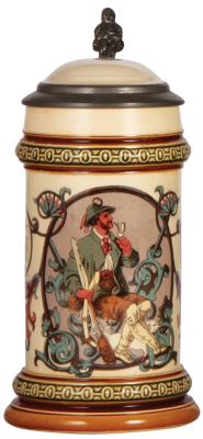 Mettlach stein, .5L, 580 [1530], PUG, inlaid lid, mint.