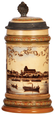 Mettlach stein, .5L, 2145, PUG, Thorn, inlaid lid, mint.